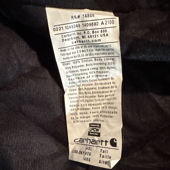 Carhartt J140 Dark Blue Jacket Mens Sz 4XLT Workwear Quilt Lined USA Hooded - Picture 4 of 9